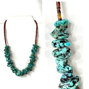 Vintage 16" turquoise nugget, heishi and silver necklace.
